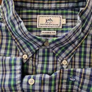 Southern‎ Tide Classic Fit Button Down Shirt Blue Green Plaid Long Sleeve Large